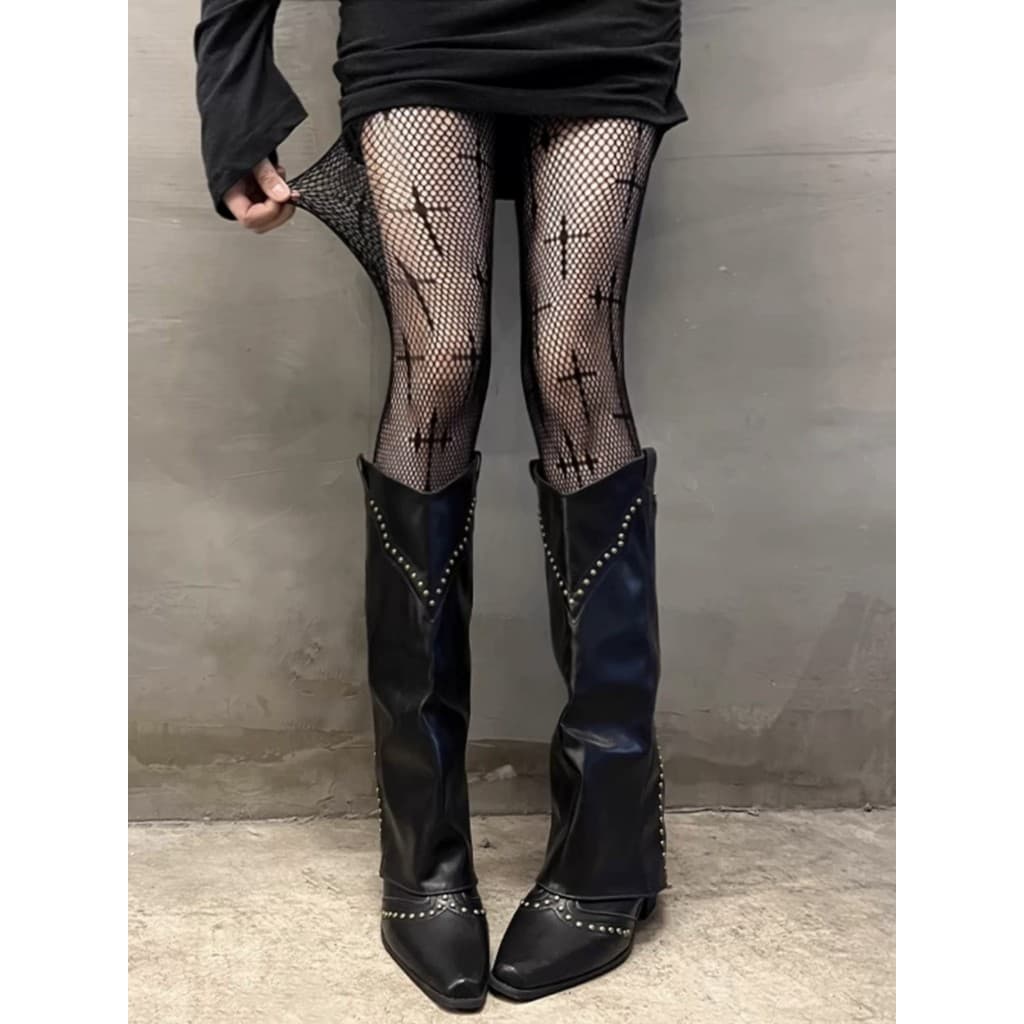 Cultura asiática cruz Fishnet meias estilo gótico escuro Lolita natal preto meias menina quente Harajuku meia-calça
