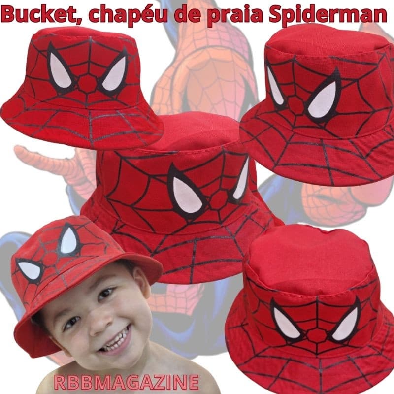 Chapéu de praia infantil, chapéu bucket, Homem-Aranha, Sonic