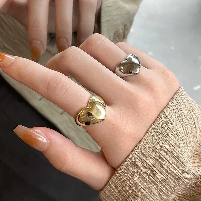 Simples brilhante amor anel feminino versão coreana moda único pêssego coração aberto anel ins estilo empilhado índice d