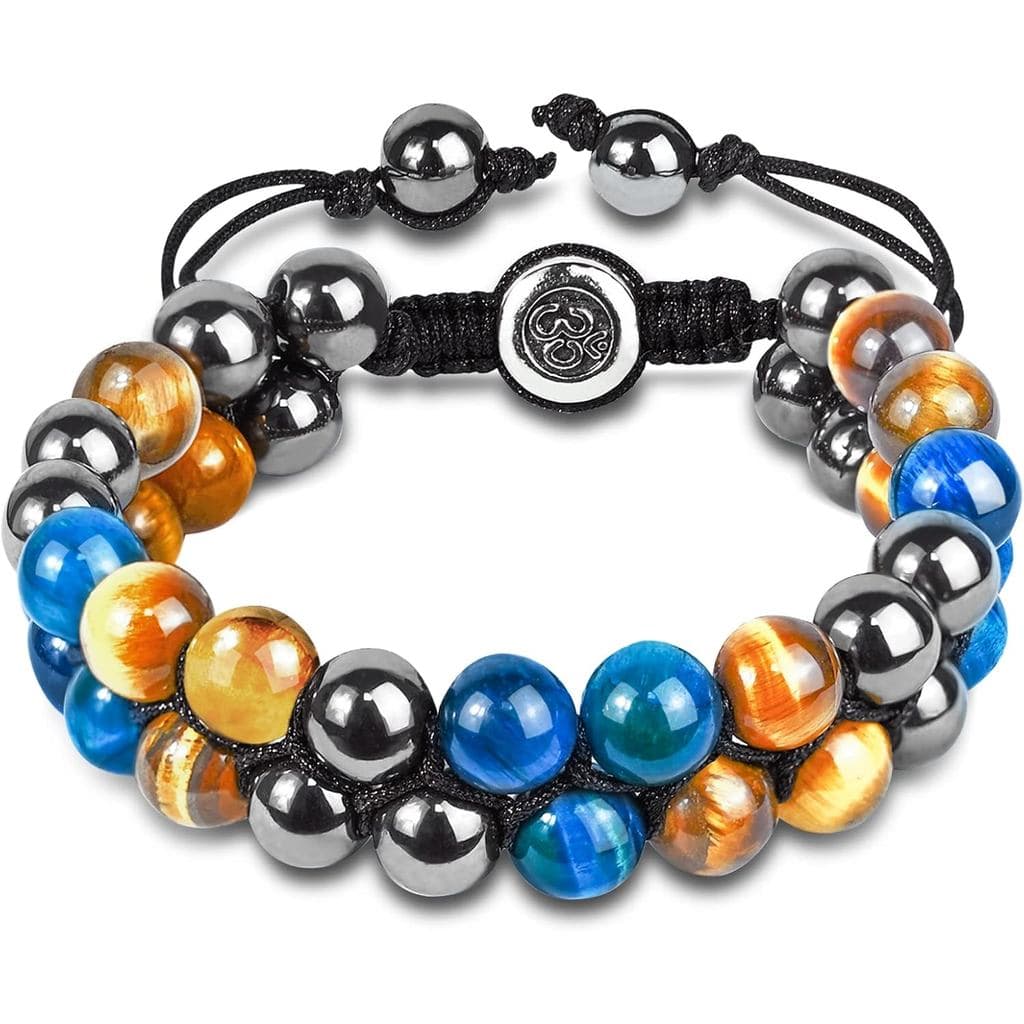 Pulseira de Proteção Tripla com Pérolas de Obsidiana Negra Natural, Olho de Tigre e Hematita, Pulseira de Cristal, Pulse