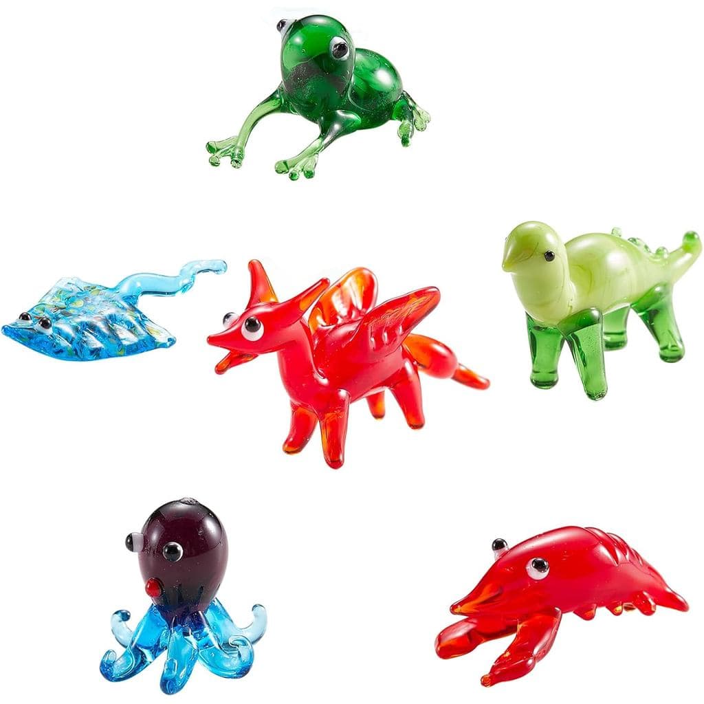 6 Peças, 6 Estilos, Mini Animais de Vidro Soprado à Mão, Conjuntos de Pequenas Figuras de Vidro, Ornamentos de Animais e