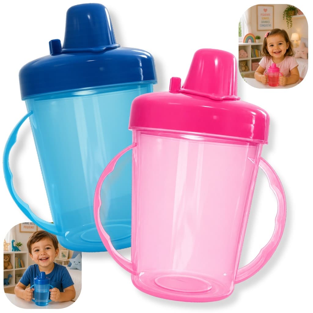 Kit Até 2 Copo De Treinamento Infantil 280ml Com Bico / Tampa e Alça Squeeze Copo de Transição Criança Livre Bpa