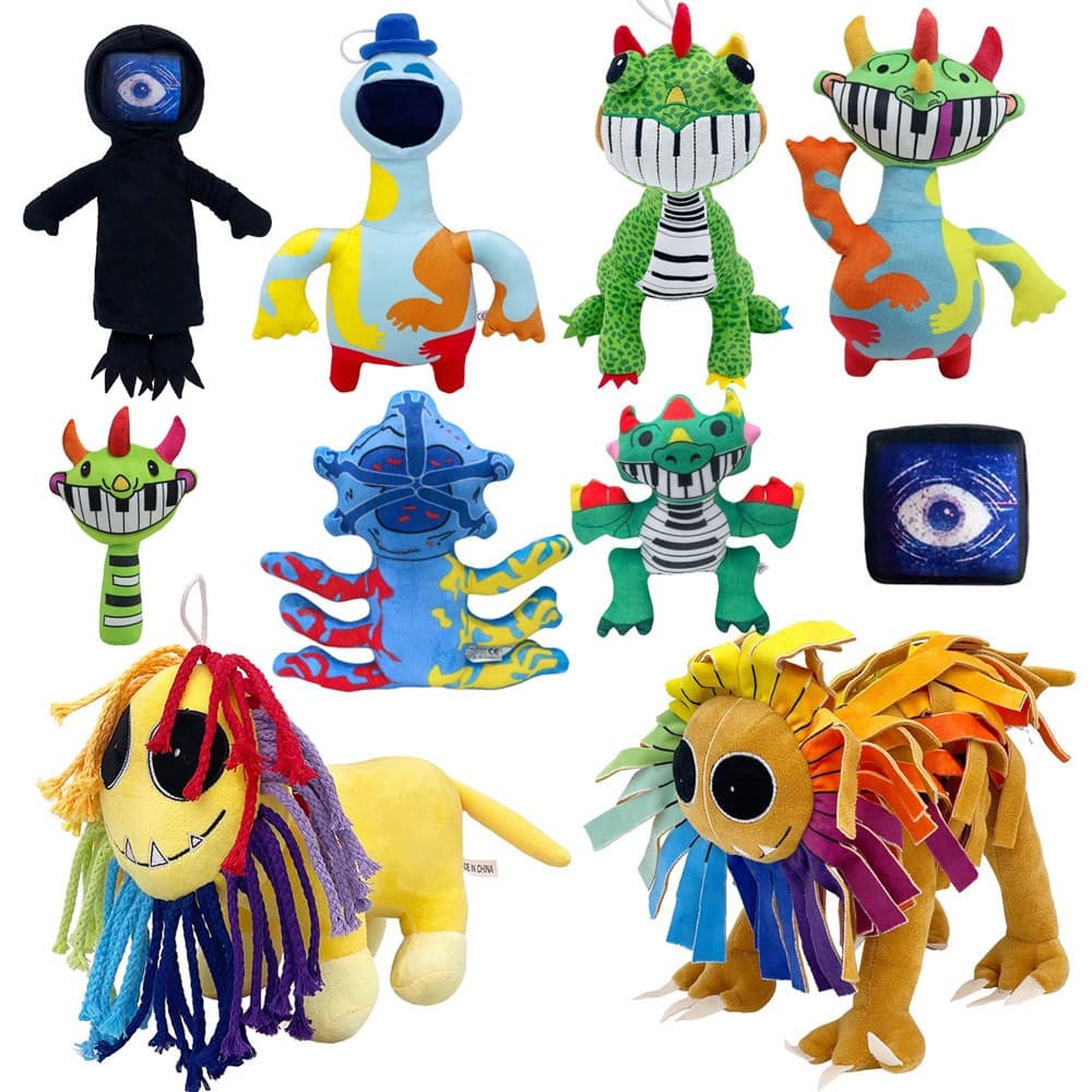 Nightmare Critters Poppy 4 Dinossauro e Leão de Pelúcia, Brinquedo Macio Verde e Colorido para Crianças, Boneco Fofo e A