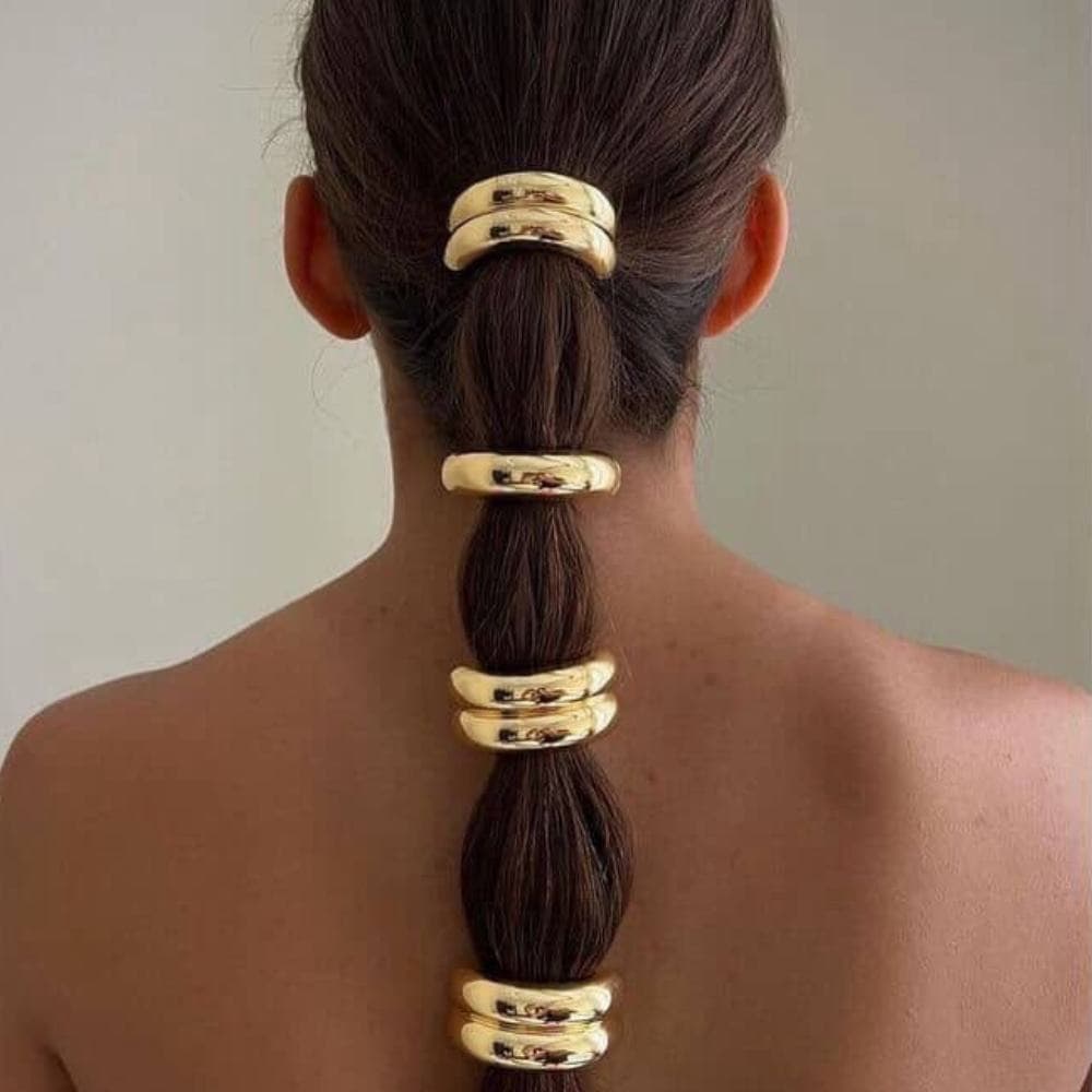Kit com 3 Elástico de Cabelo com Metal Banho Dourado