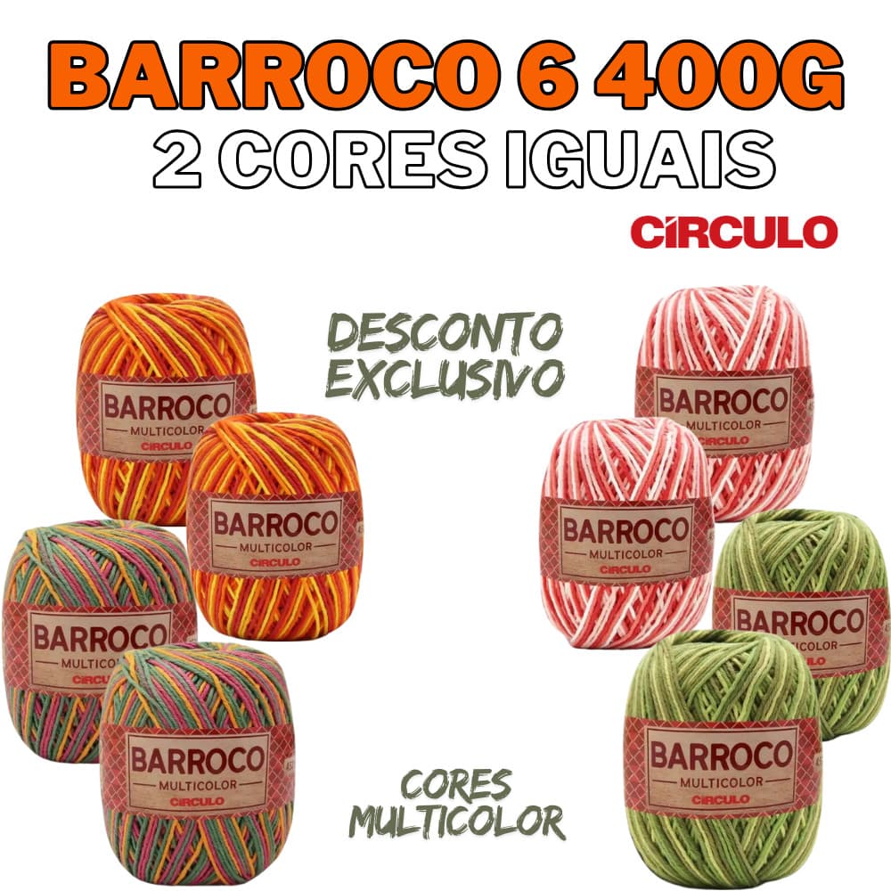 Kit de Barbante Barroco Multicolor Nº 06 400g Circulo - kits com 2 cores iguais de 400g Cada