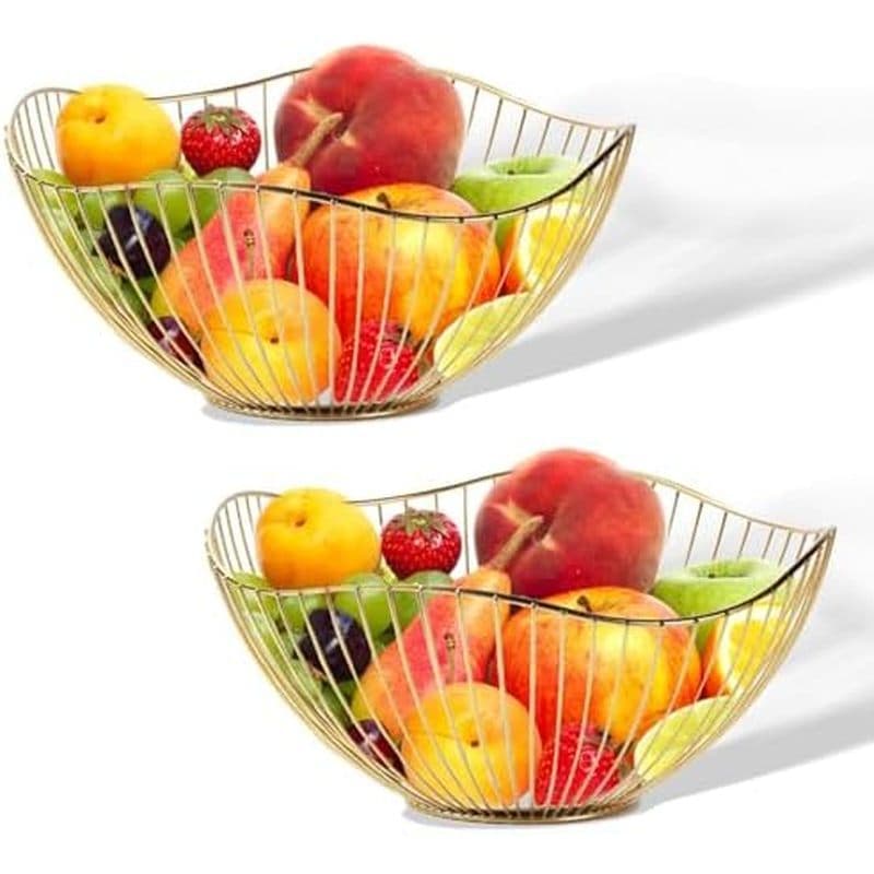 Cestas De Frutas De Bancada De Cozinha De 2 Pacotes-Rack De Arame De Metal Resistente , Bandeja De Armazenamento De Mesa