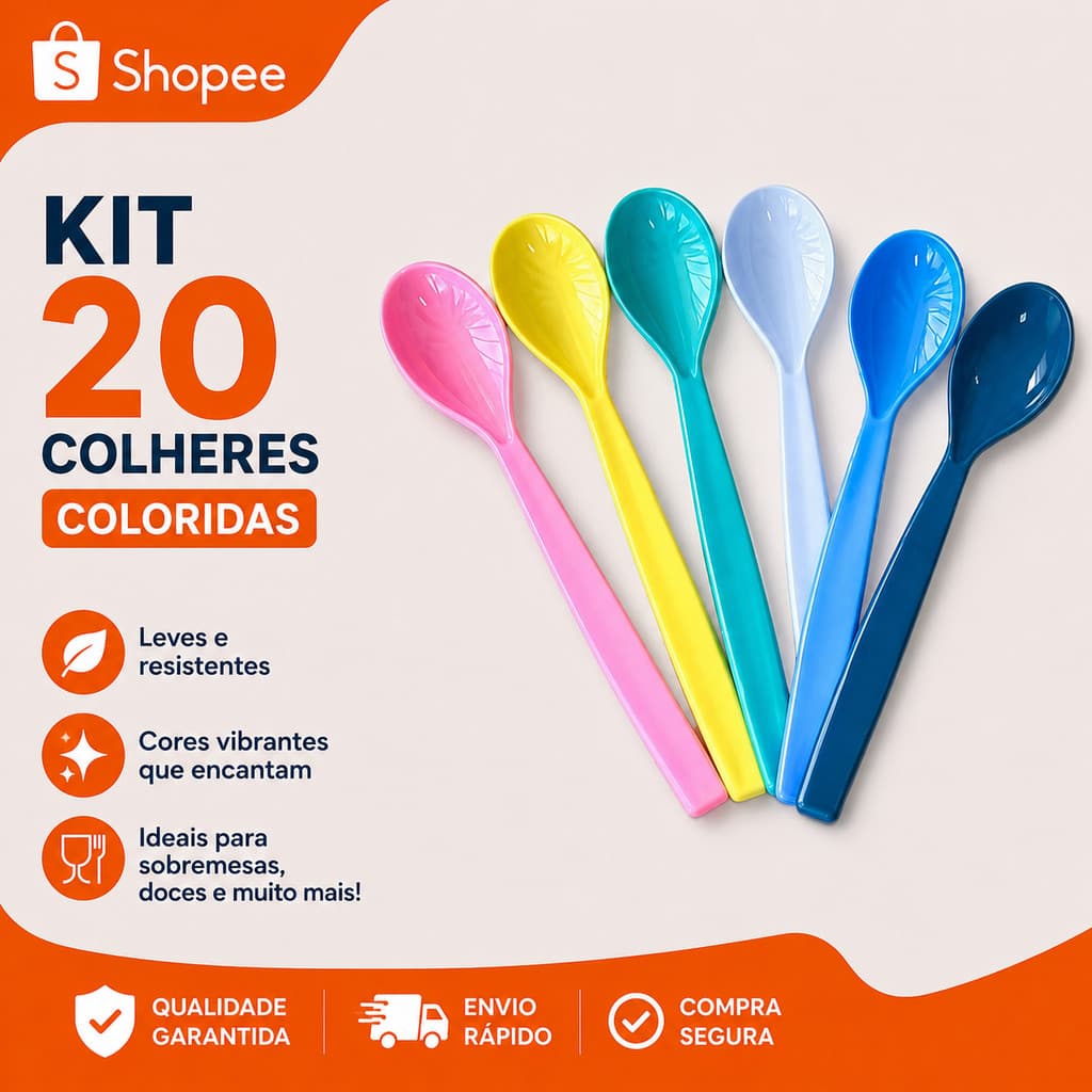 Colher de plástico 20 pçs kit escolar festa sobremesa sorvete merenda infantil atacado resistente
