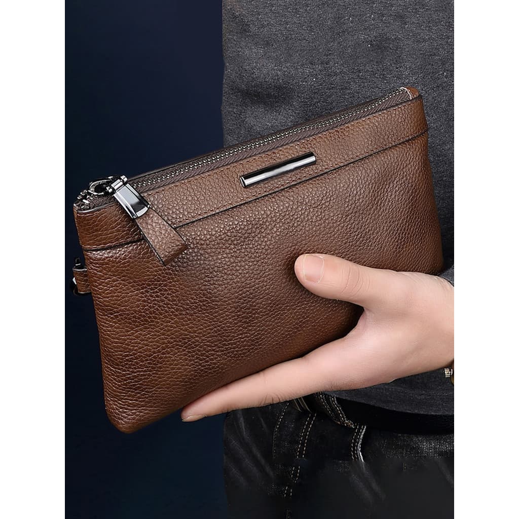 Bolsa de embreagem masculina de couro genuíno bolsa de couro macio bolsa de embreagem simples bolsa de negócios Casual b