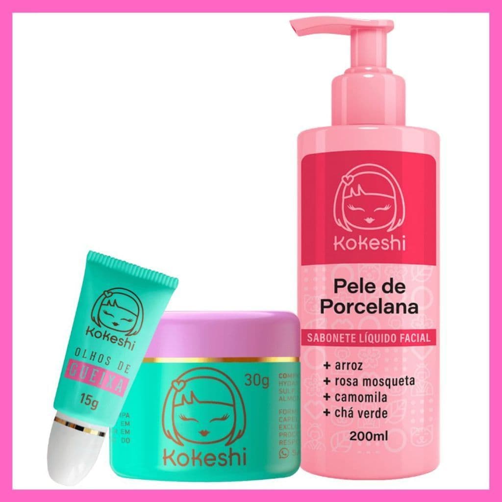 Kit Facial Kokeshi Completo – Creme Pele de Porcelana + Sabonete Facial + Olhos de Gueixa