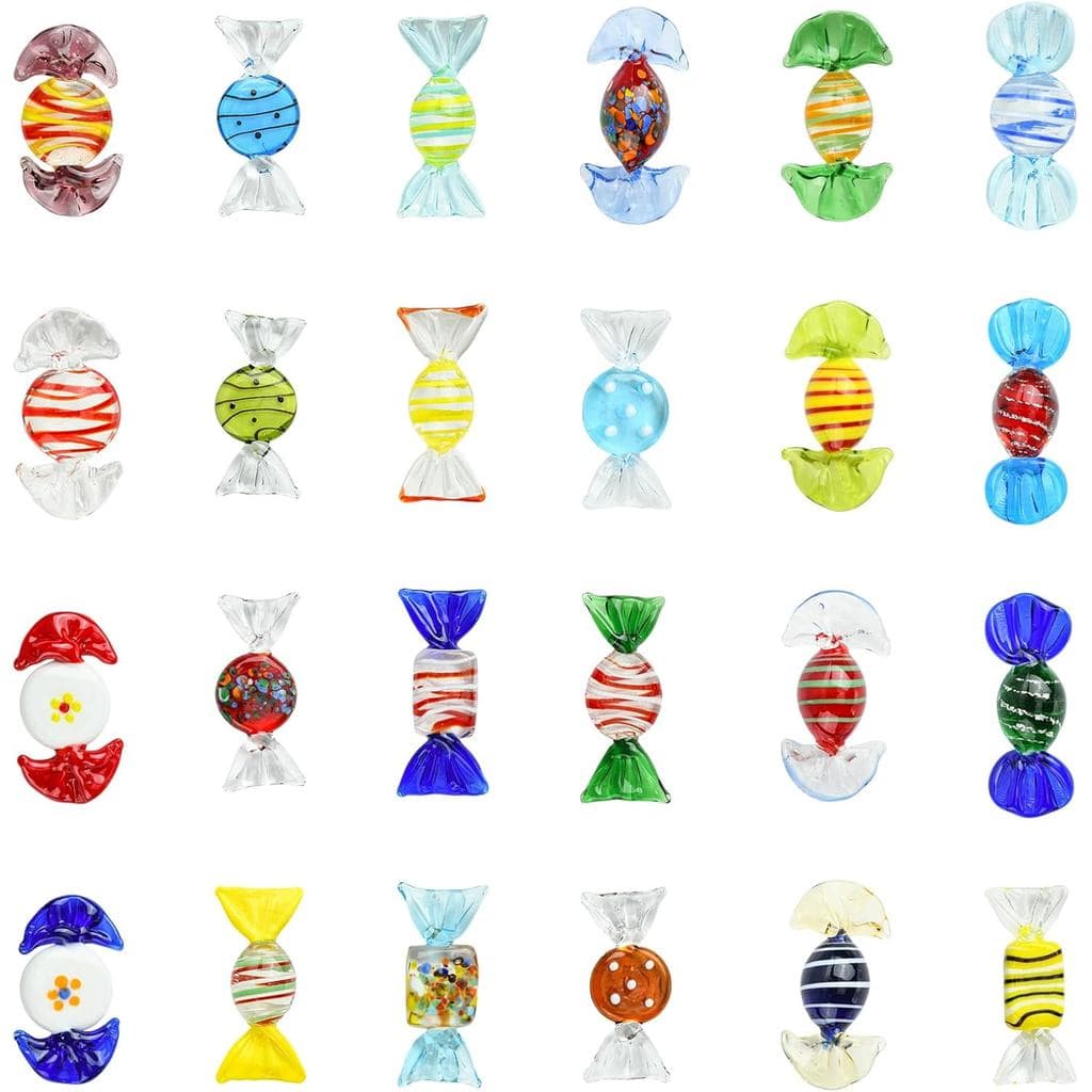 24 Peças de Doces de Vidro Vintage Feitos à Mão, Ornamentos de Vidro para Decorações de Festas e Eventos em Casa, Presen