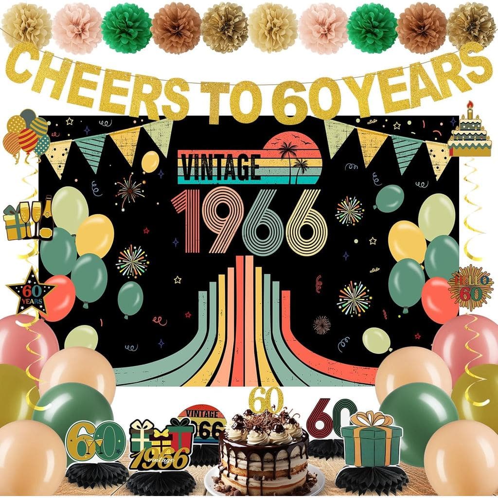 Conjunto de 31 Peças de Decorações Retrô para Aniversário de 60 Anos para Homens e Mulheres, Faixa Vintage 1976 Pré-mont
