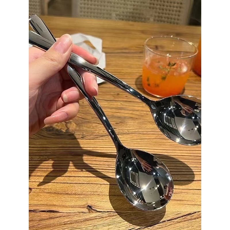 Colher de comida ocidental colher de aço inoxidável influenciador doméstico utensílios de mesa estilo coreano alça longa