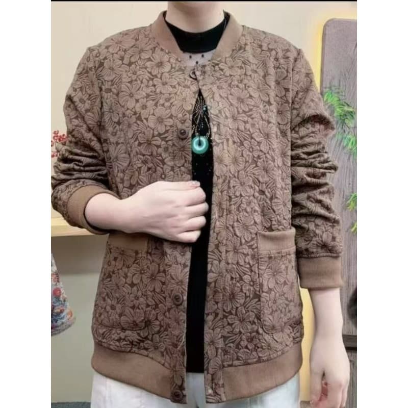 2026 novo estilo mãe usar jaqueta feminina idosa de meia-idade Casual Jacquard jaqueta curta primavera outono usar unifo