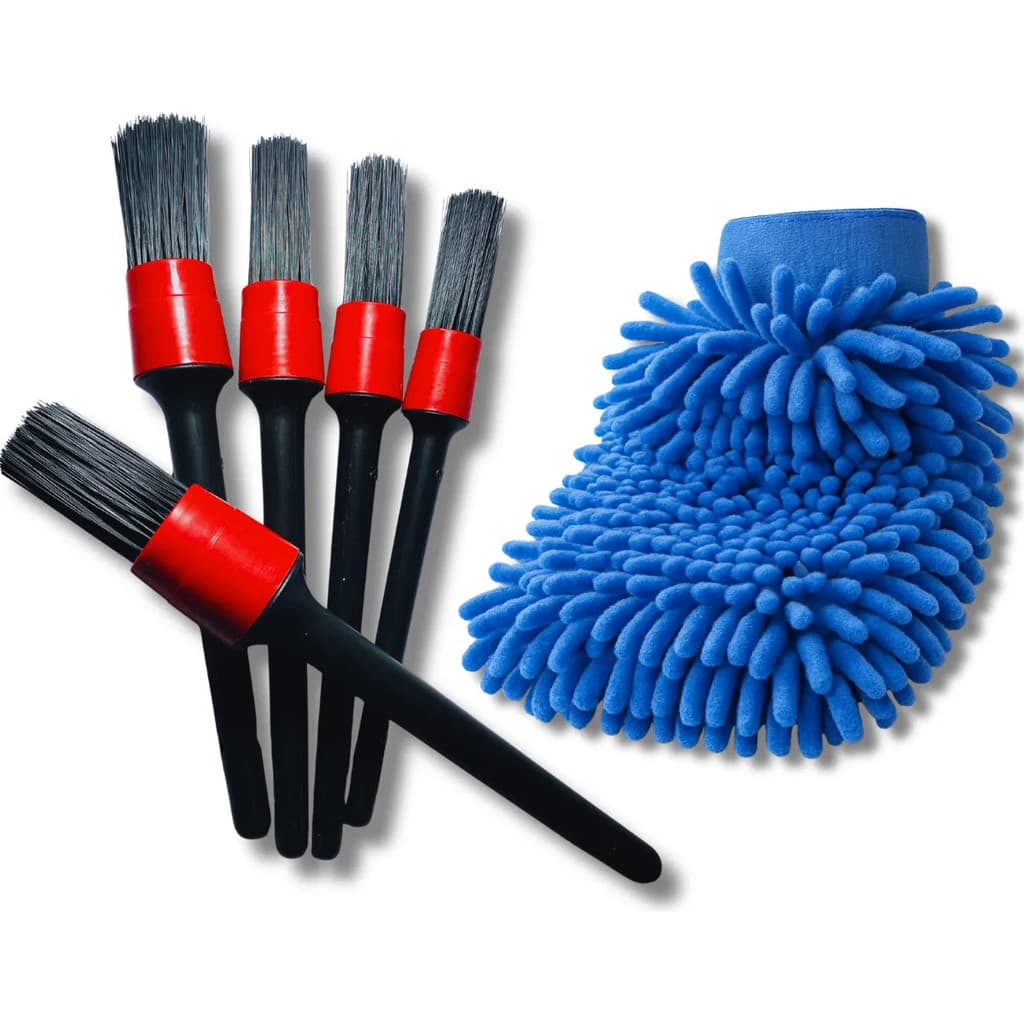 Kit Limpeza Automotiva Pincéis Detalhamento + Luva Carro