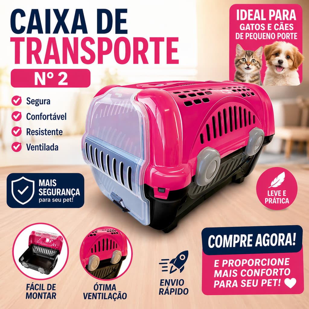 Caixa De Transporte N 2 Luxo Premium Furacão Pet para Cães e Gatos Desmontável e seguro
