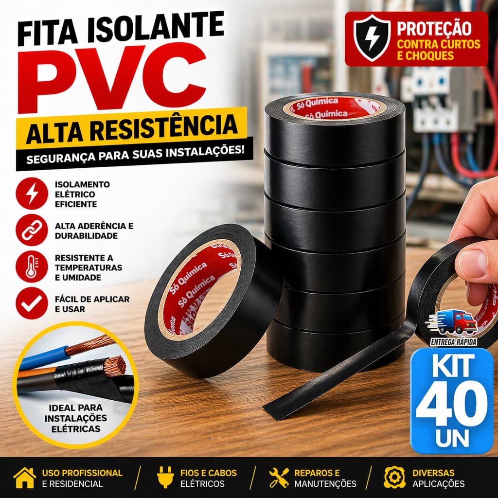 Fita Isolante Preta 5m PVC Antichama para Instalação Elétrica Alta Resistência