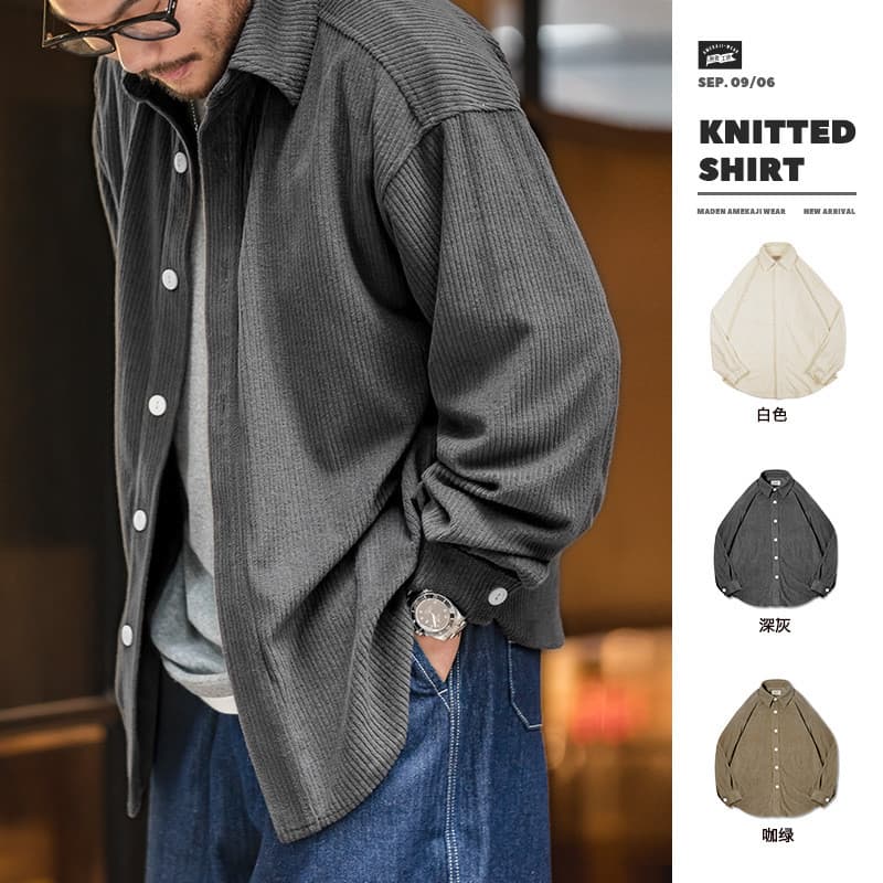 Ferramentas modernas japonês Retro Jacquard malha cinza escuro ombro caído camisa de manga comprida solta jaqueta grossa