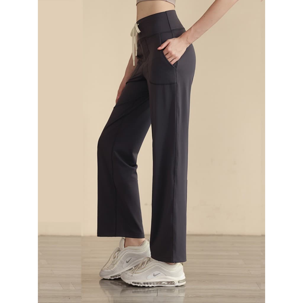 Cintura alta Yoga estreita calças de perna larga pequena cortina alta reta respirável suor-absorvente calças de dança ca