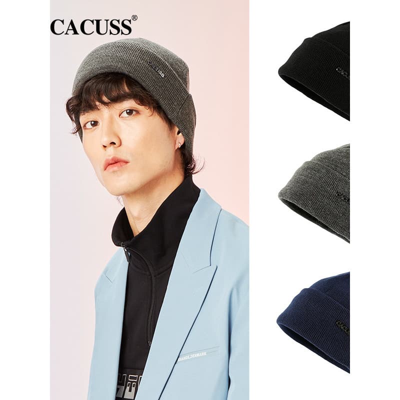 Chapéu masculino de lã CACUSS Chapéu de malha de inverno feminino Chapéu masculino outono quente na moda Baotou Chapéu f