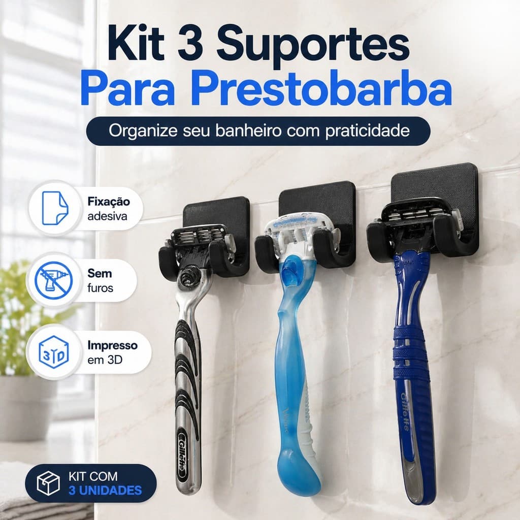 Kit 3 Suporte Prestobarba Barbeador Banheiro Adesivo