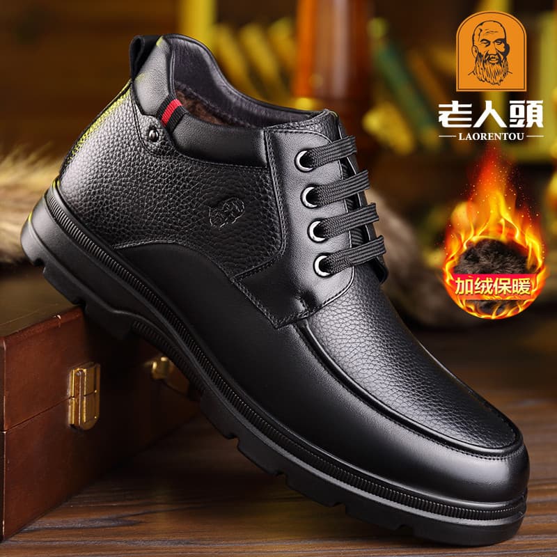 Sapatos de algodão masculinos de marca de cabeça idosa inverno novo estilo couro genuíno escovado engrossado à prova de