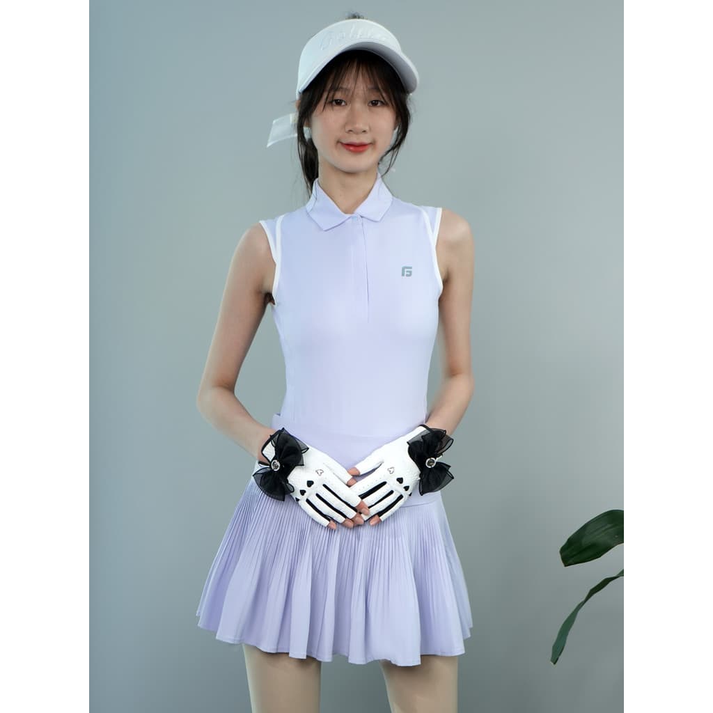 Verão golfe tênis topo senhoras versão coreana golfe feminino sem mangas fino-ajuste de manga curta saia plissada femini
