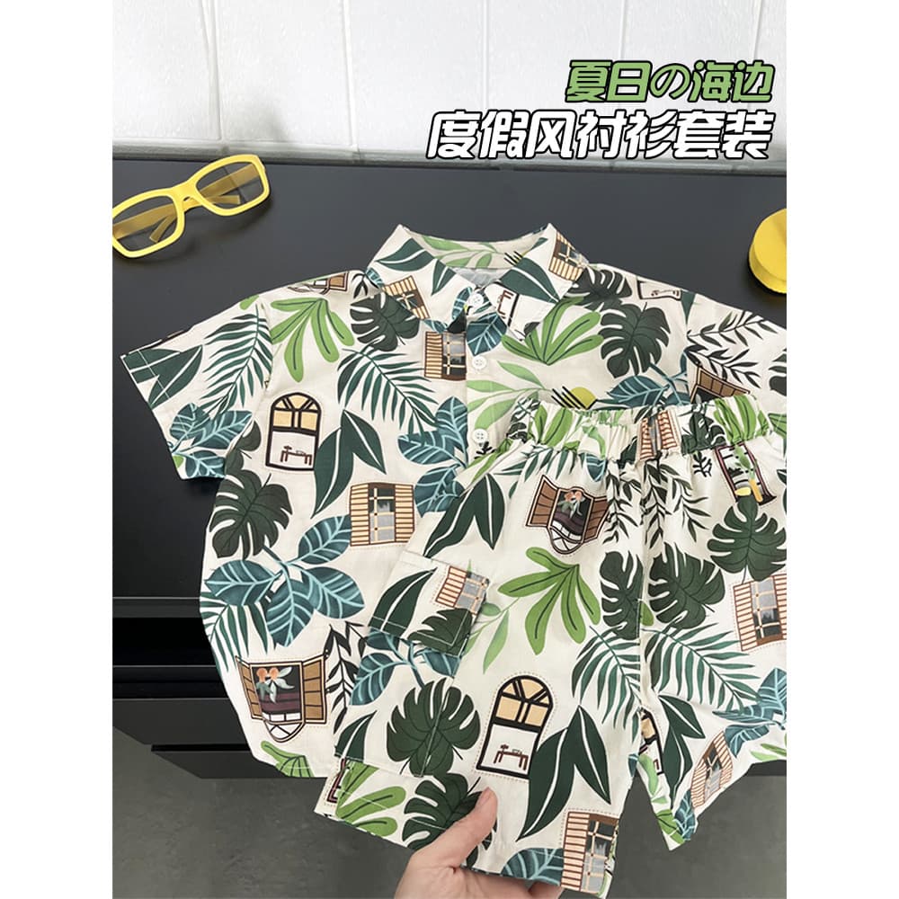 Chá mãe meninos verão camisa de manga curta flor férias à beira-mar calças de praia luz fácil de secar frito camisa de r