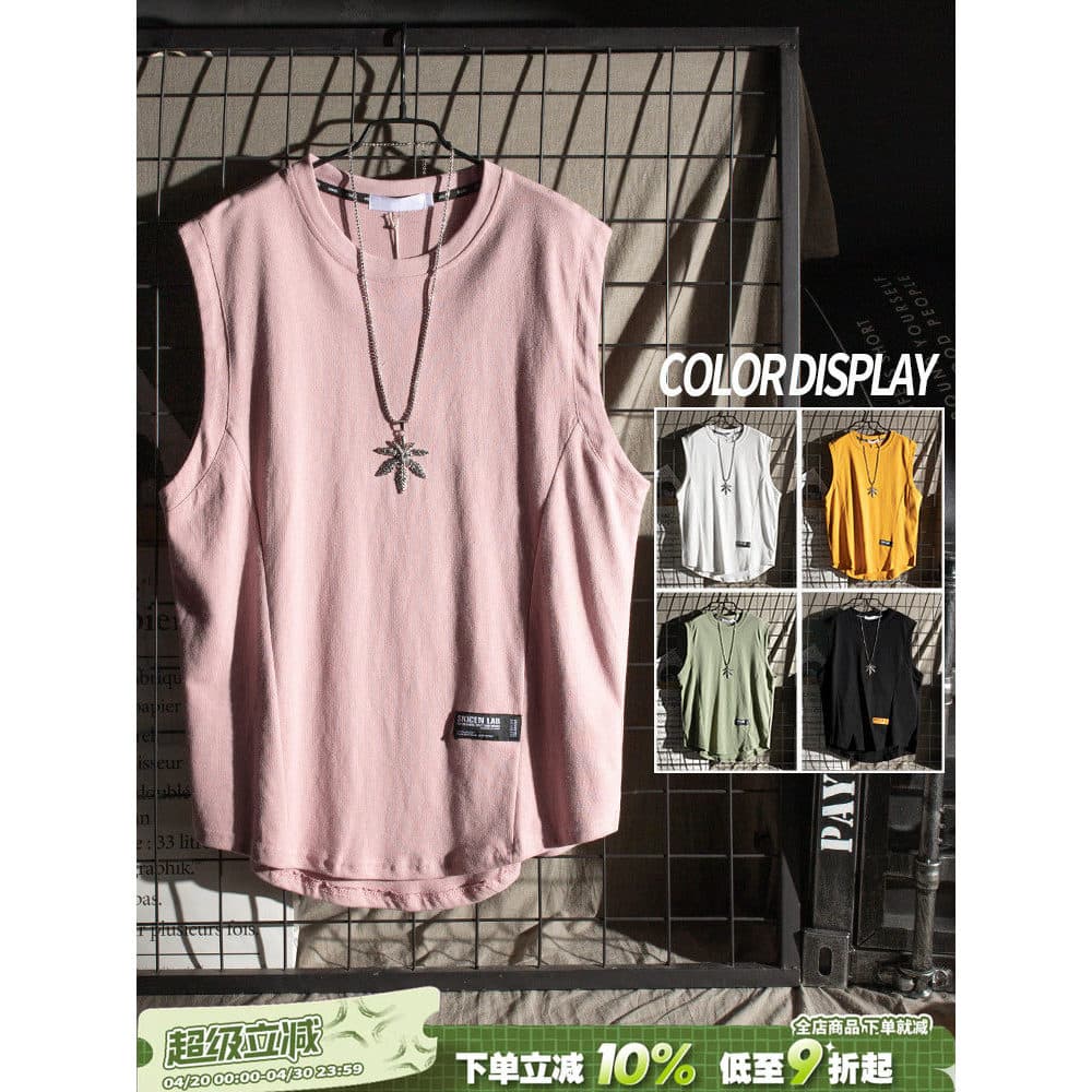 Colete masculino na moda cor sólida único esportes Street wear verão ins exterior wear sem mangas camiseta solta na moda