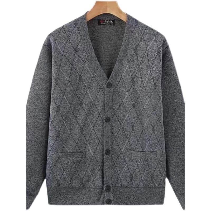 Primavera outono Jacquard malhas pai primavera outono jaqueta de meia-idade idosos masculino com decote em V Plus Size C
