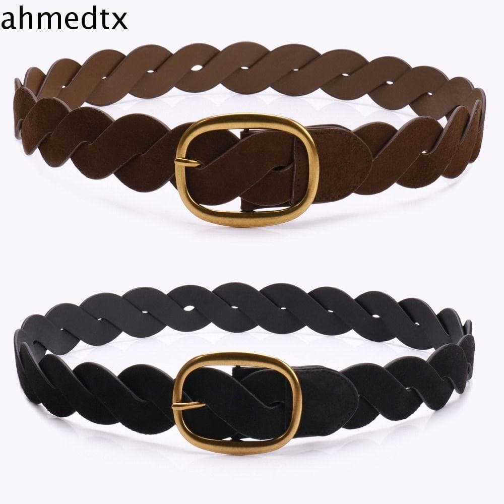 Cinto De Camurça AHMEDTXB , Fivela De Couro PU Torce Cintura Tecida , Masculino Punk De Tecido De Metal