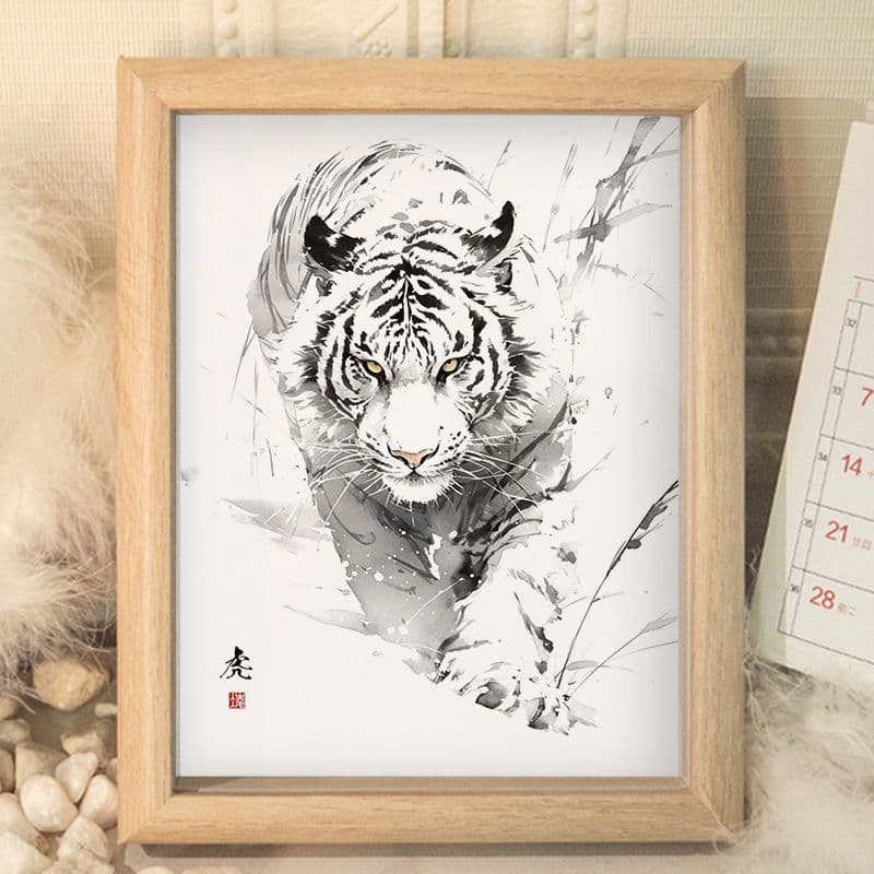 Chinês Fengshanjun branco tigre tinta moldura de foto mesa de balanço quadrado tigre moldura decoração de escritório