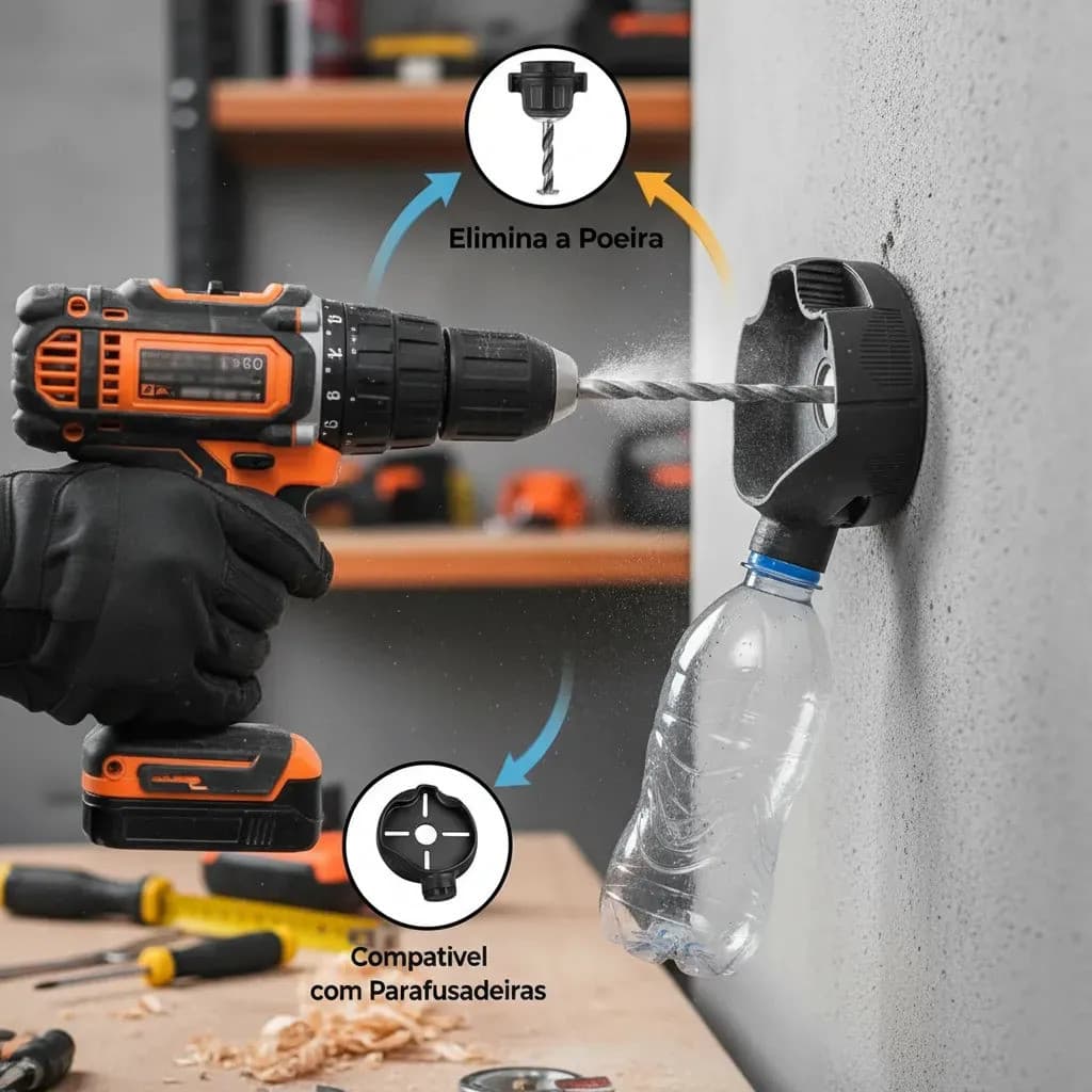 Suporte Coletor De Pó para Furadeira Parafusadeira com Adaptador Garrafa + Tampa Prático