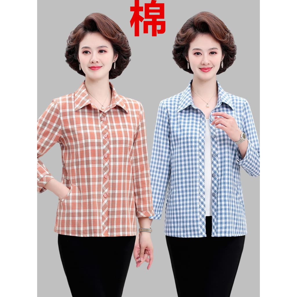 Vestido de verão para mulheres idosas de meia-idade, camisa de algodão de manga três quartos, mãe idosa de meia-idade, x