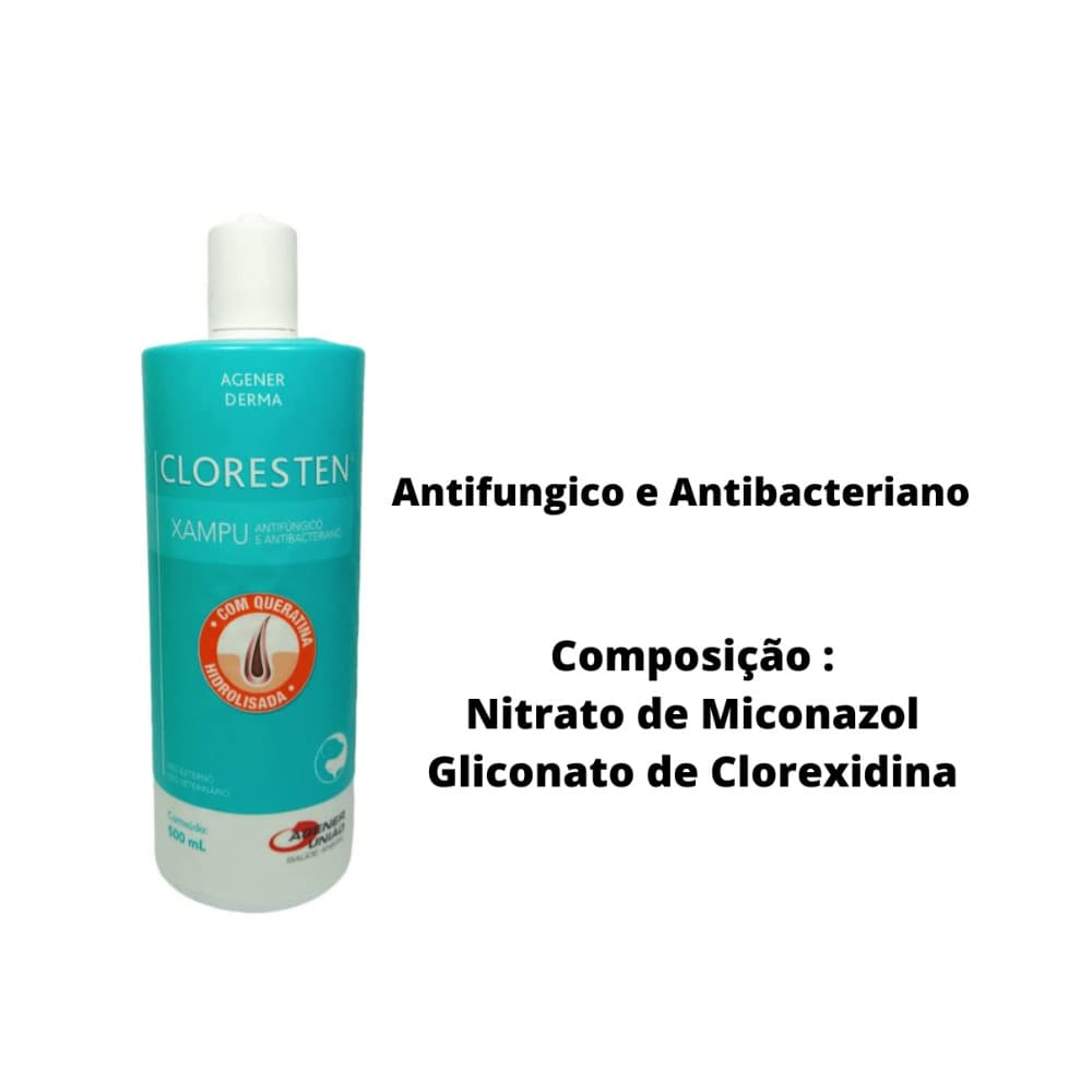 Shampoo cloresten 500ml antibacteriano antifúngico cães e gatos ORIGINAL