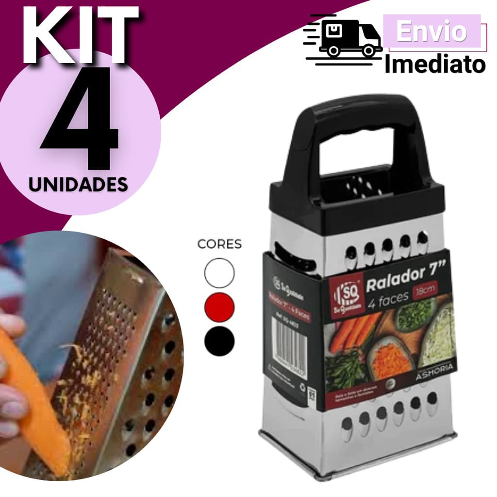 Ralador 4 Faces Inox 7" Multiuso 4 Funções Legumes Queijo Cozinha KIT com 4 3 2 OU  1 Unidade - cores sortidas