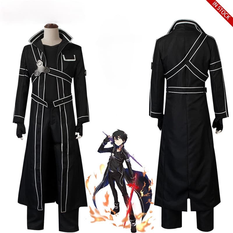 Peruca e Fantasia de Cosplay de Kiritani Kazuto Art Online SAO Kirito, Peruca Preta, Calças, Cinto Curto, Luvas EYSI
