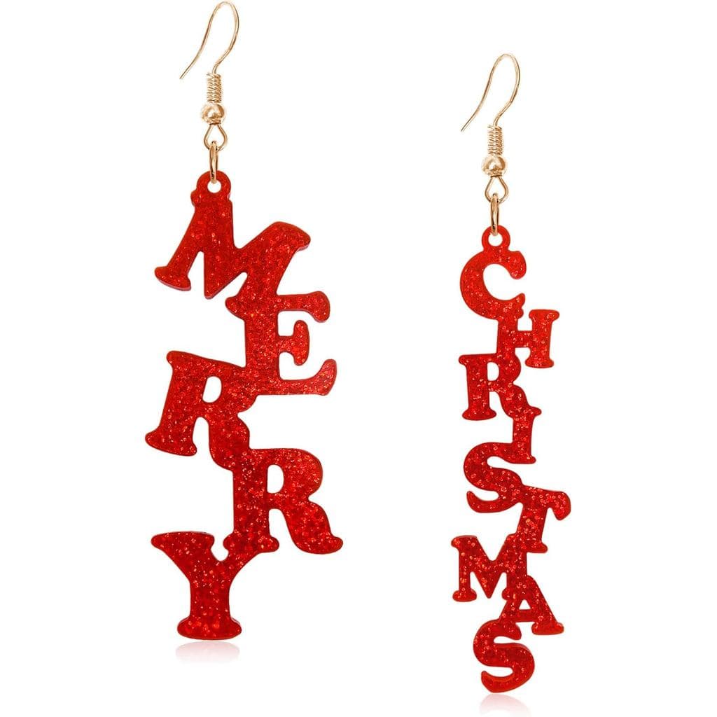Brincos Pendentes Irregulares de Acrílico Criativos e Exagerados com a Inscrição "Feliz Natal", Brincos Pendentes de Nat