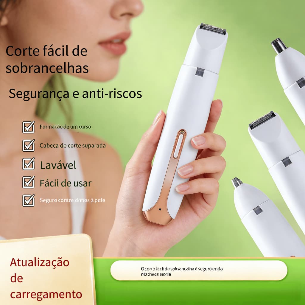 Depilador Feminino Recarregável Multifuncional 4 Em 1 | Barbeador Elétrico Navalha Aparador De Sobrancelhas