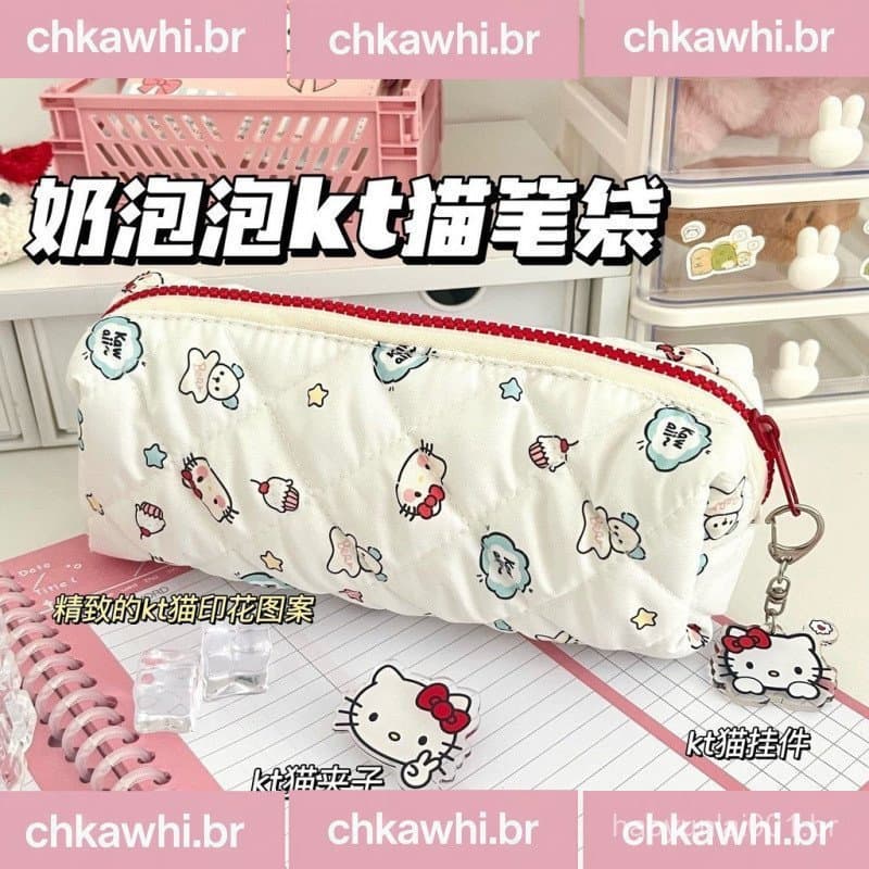 Bonito Bolo Gatinho Gato Impresso Bolha Caneta Bolsa Grande Capacidade Saco De Lápis Estudante Armazenamento Caso De Pap