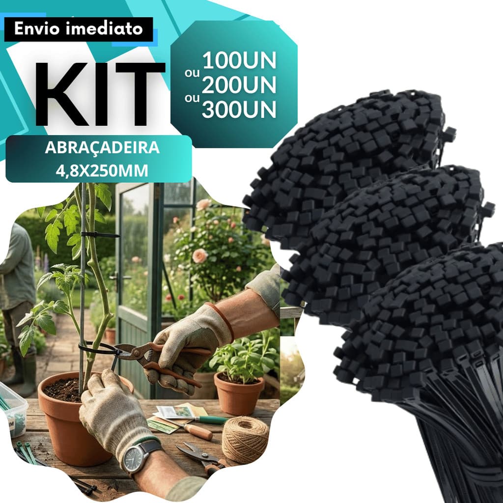 KIT Abraçadeira 4,8x250MM Nylon Preta Multiuso Organizar Fios