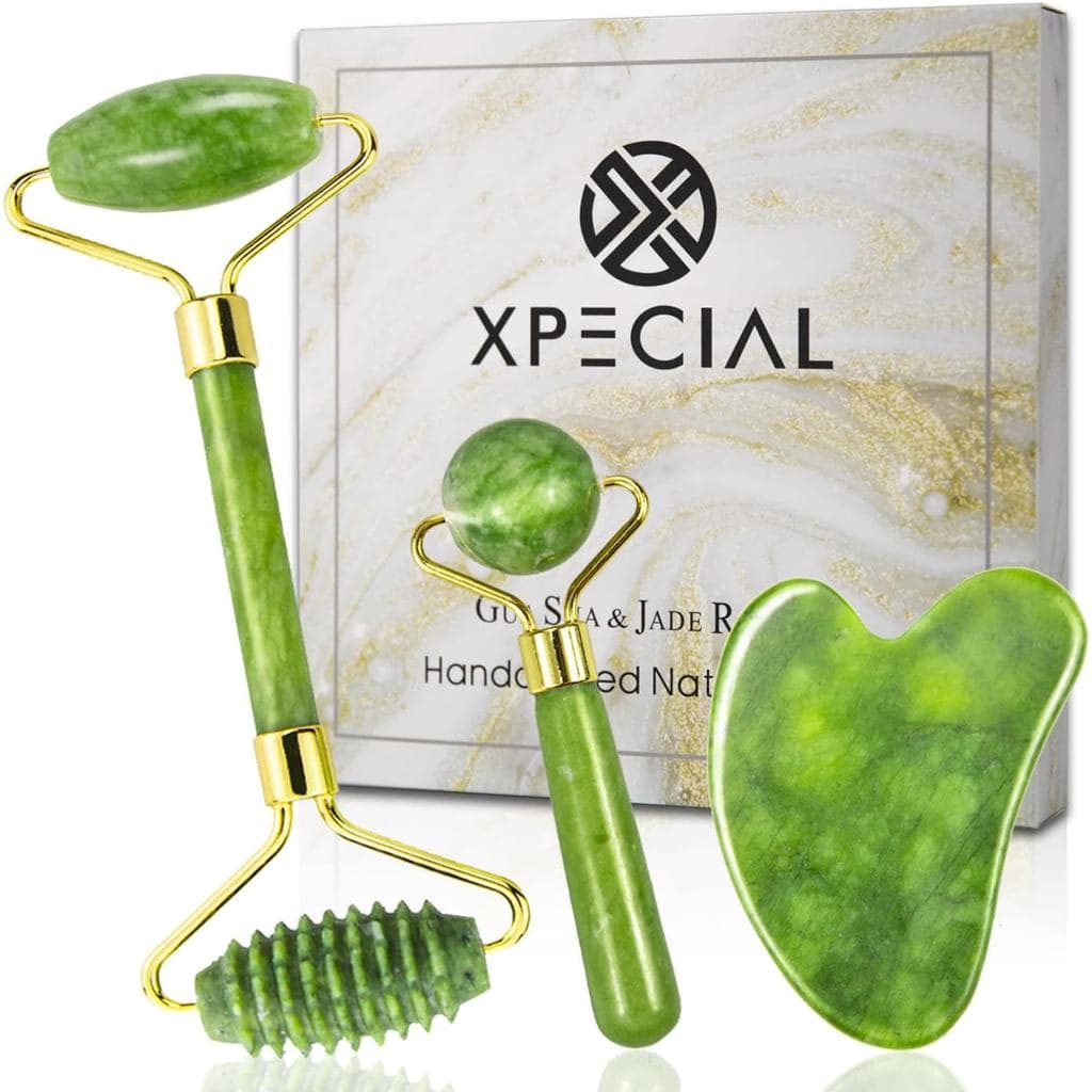 Gua Sha & Jade Roller 3 em 1, Rolo Facial, Conjunto de Ferramentas de Massagem Facial Guasha para Cuidados com a Pele, M