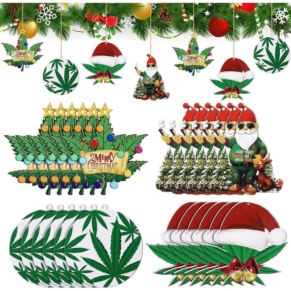 Marsui 24 Peças Enfeites de Natal Divertidos em Madeira com Tema de Folhas, Decorações com Tema de Folhas, Chapéu Decora