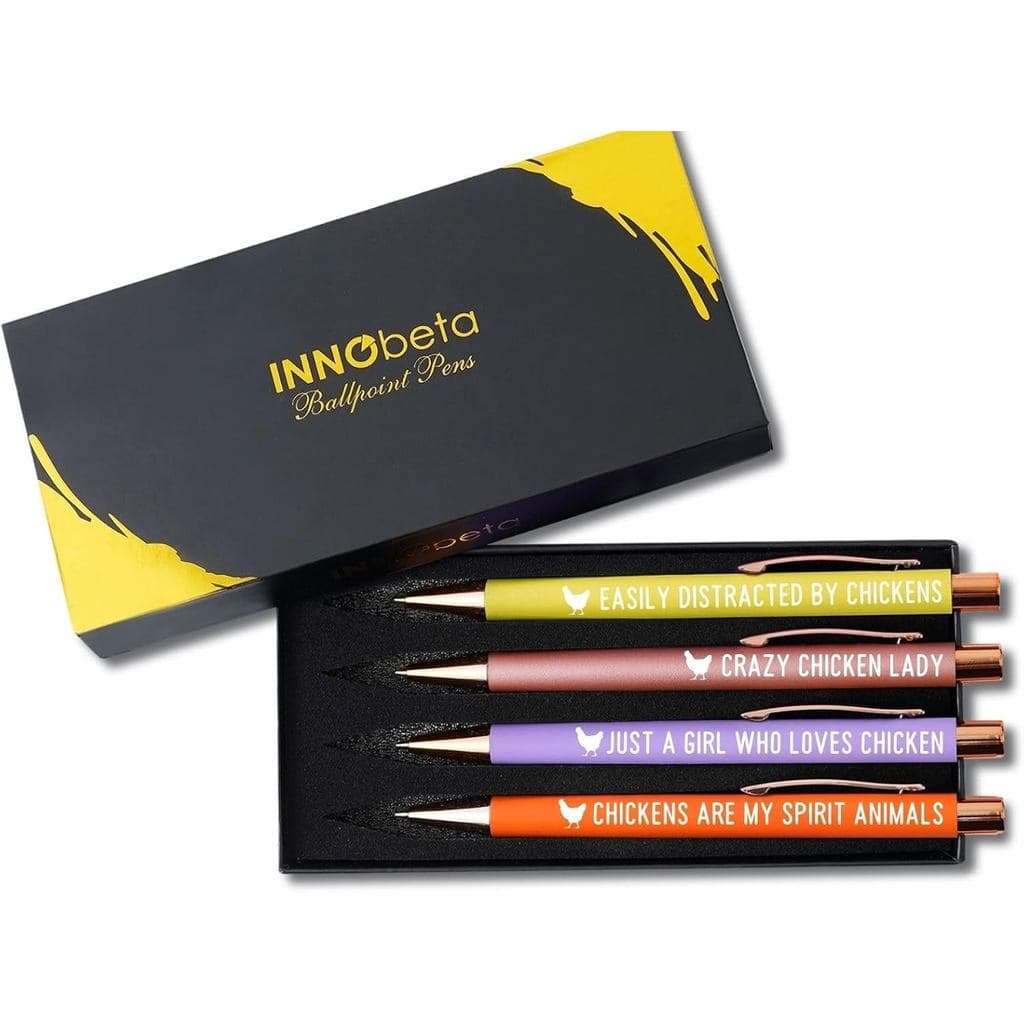 Presentes para Amantes de Galinhas InnoBeta, Conjunto de 4 Canetas Esferográficas, Ideias de Presente para Amantes de Ga