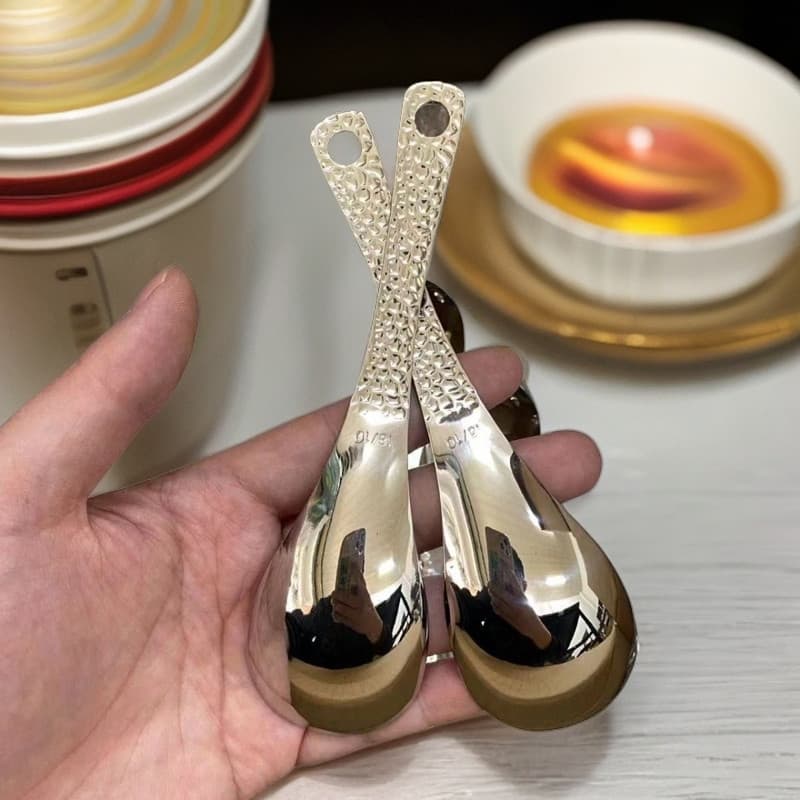 Colher martelada Retro luz luxo engrossado colher de aço inoxidável beber sopa comer colher ins sobremesa doméstica de a