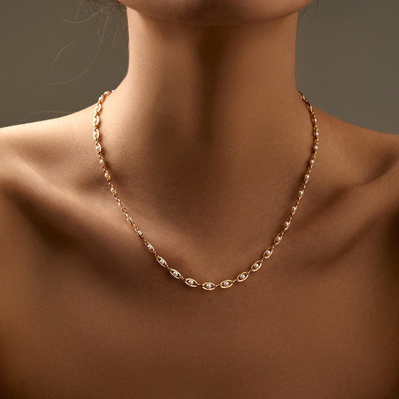XILANG cobre banhado a ouro Real 18K pérola clavícula corrente INS temperamento elegante colar francês retenção de cor R
