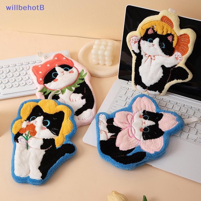 [WillbehotB] Toalha De Mão De Veludo Coral De Desenho Animado Para Cozinha Kawaii Cat Hand Wipe Pano De Limpeza Suspensã