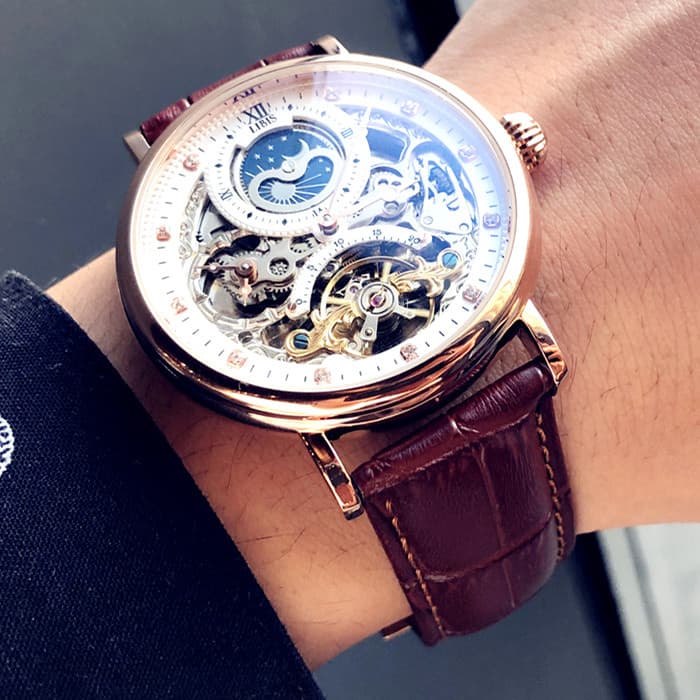 2024 novo estilo preto tecnologia relógio mecânico automático masculino à prova dwaterproof água duplo turbilhão oco cin