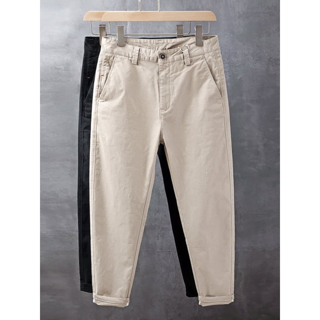 Primavera outono masculino puro algodão calças casuais Retro japonês cor sólida simples cônico All-Match na moda casual