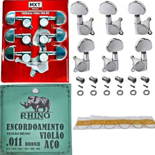 Cordas Encordoamento Para Violão Aço Media 011 + Tarrachas Tarraxas Blindada