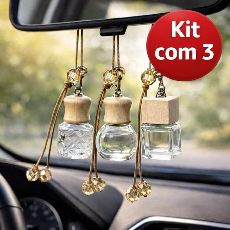Kit com 3 Mini Aromatizadores Veiculares 10ml Chá Branco para Pendurar – Cheirinho Duradouro e Agradável.